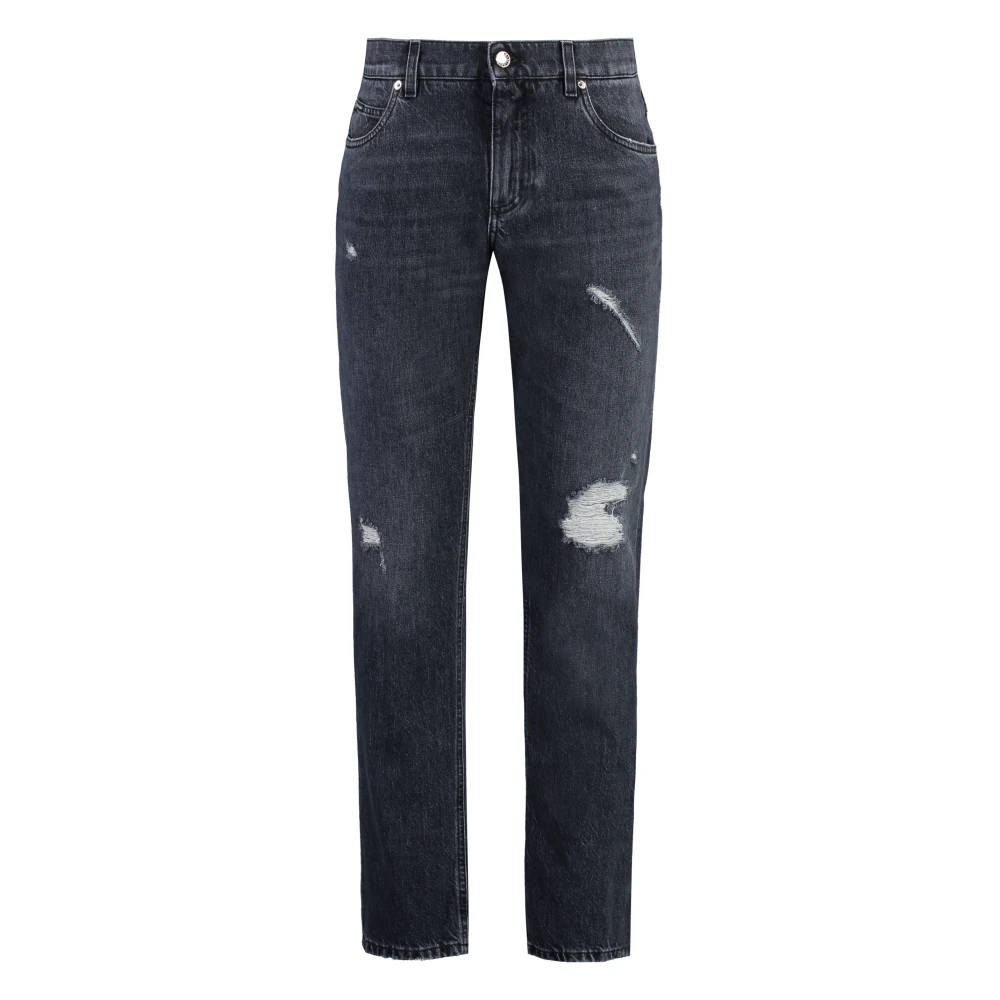 Dolce & Gabbana Versleten Regular Fit Jeans Gray Heren