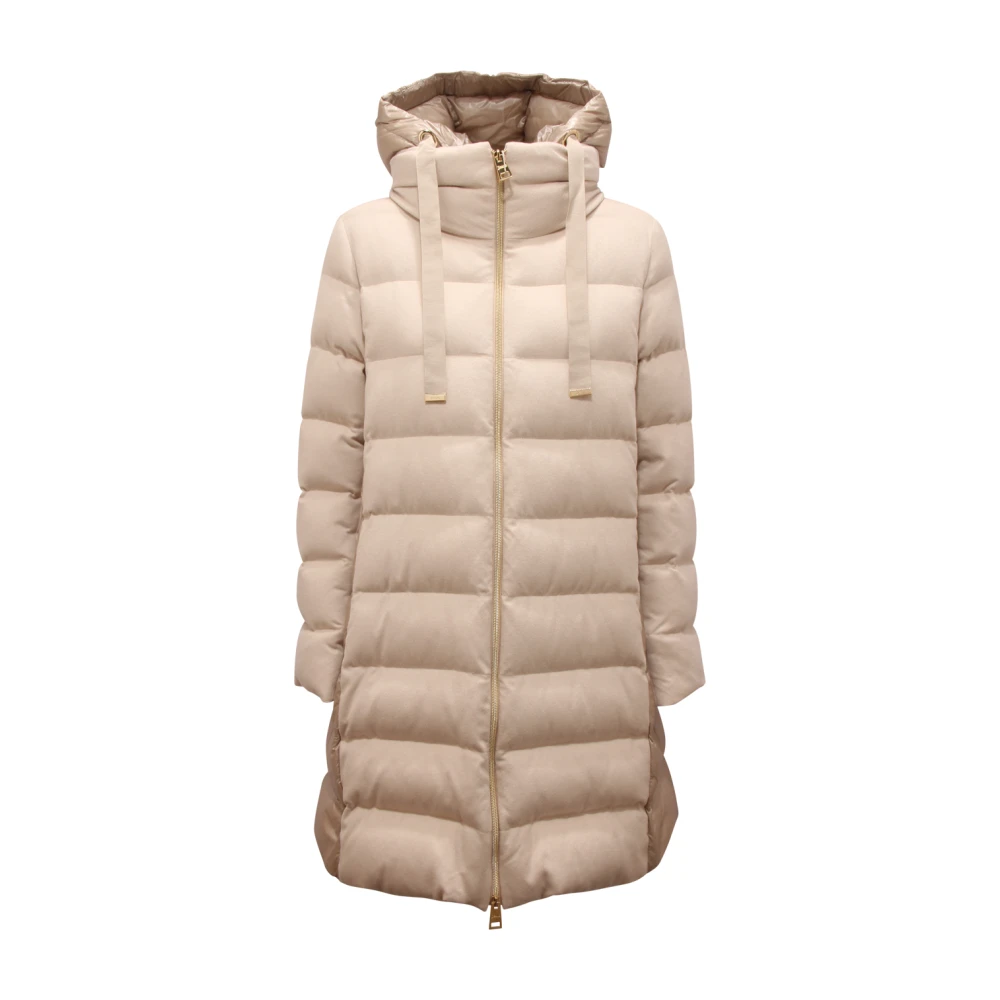 Herno Vrouw Beige Jassen Dames, M, Kasjmier, Zijde Kasjmier Jas Met Afneembare Capuchon