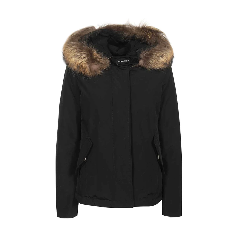 Woolrich Korte parka met bont capuchon Black Dames