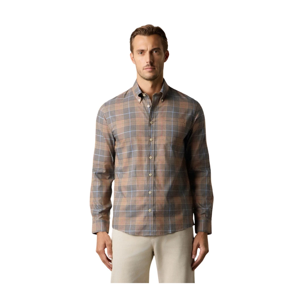 Brooks Brothers Men's Beige Slim Fit Non-Iron Plaid Stretch Twill Shirt With Button Down Collar - Casual Shirts - M - Shirts