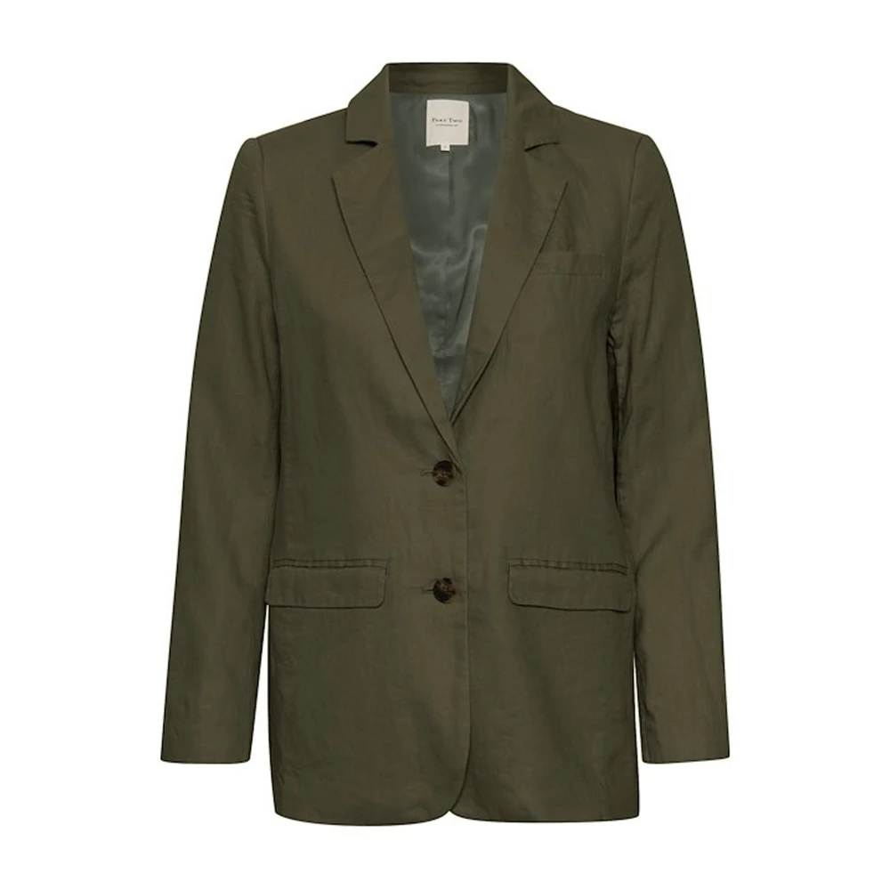 Part Two Women's Green Linen Blazer Jacket With Buttons - Blazers - 2XL - Jackets