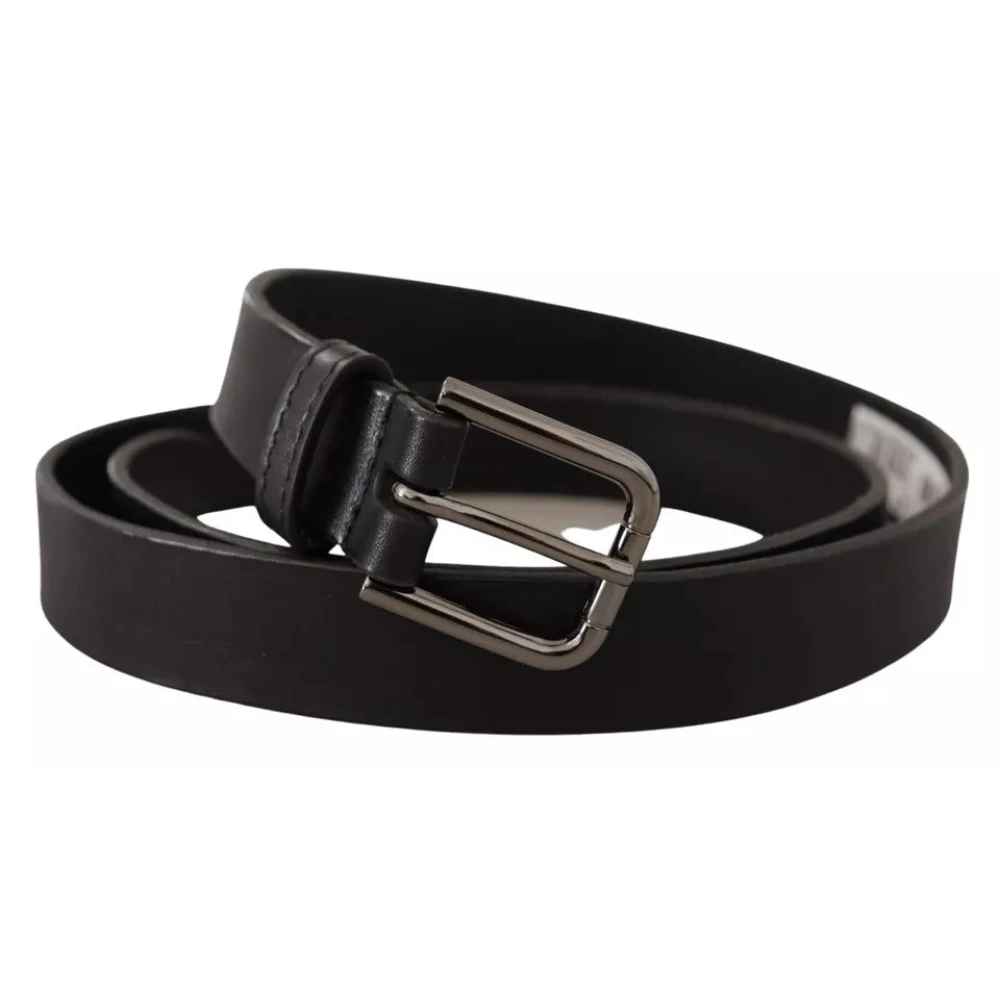 Dolce & Gabbana Unisex Nero Cintura Classica In Pelle Nera Con Fibbia Logo In Metallo