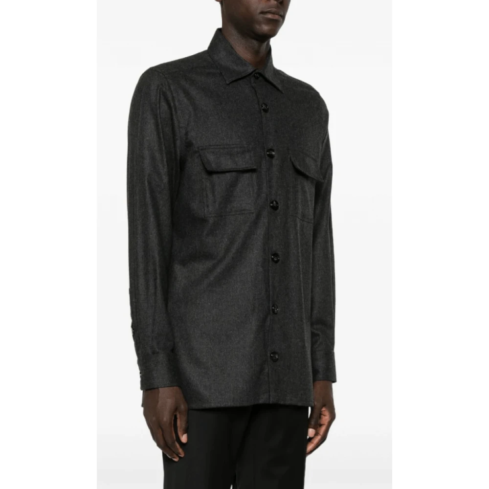 Kiton Houtskoolgrijze Flanellen Overhemd Gray Heren
