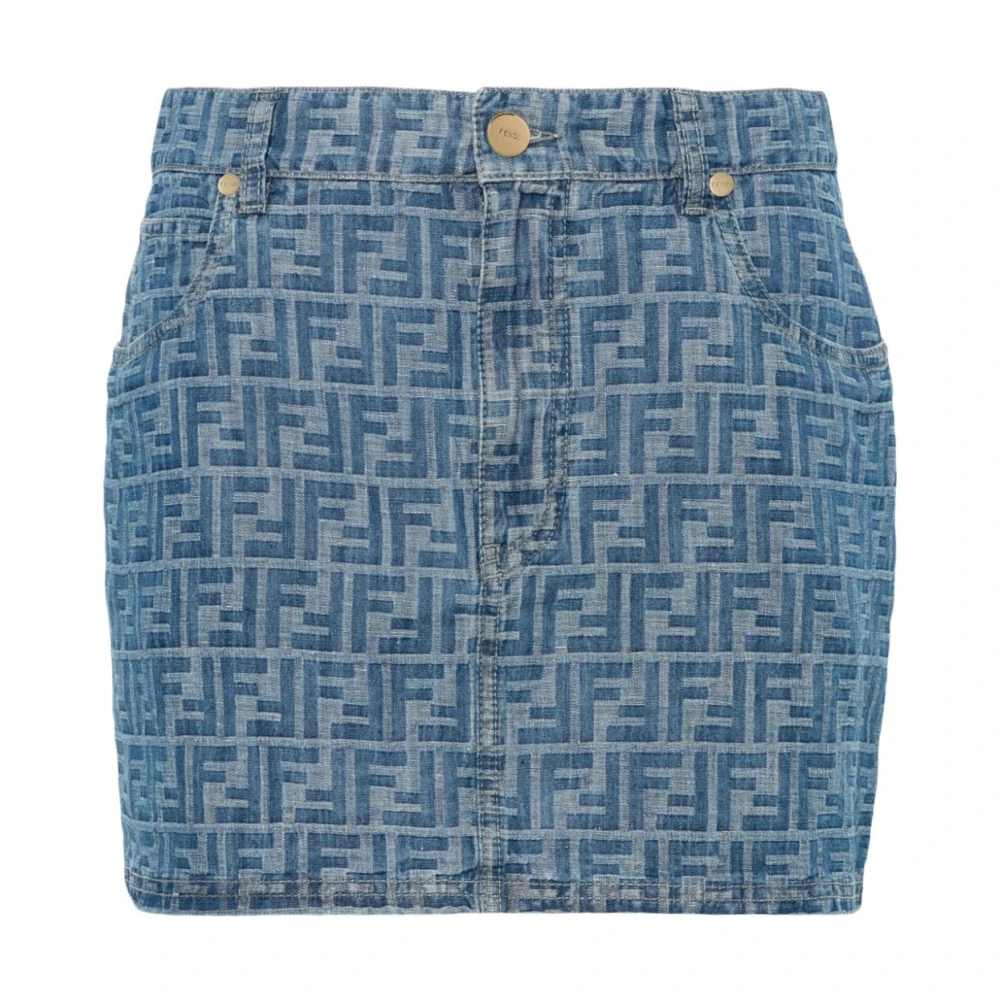 Fendi Blauwe Jacquard Chambray Rok Blue Dames