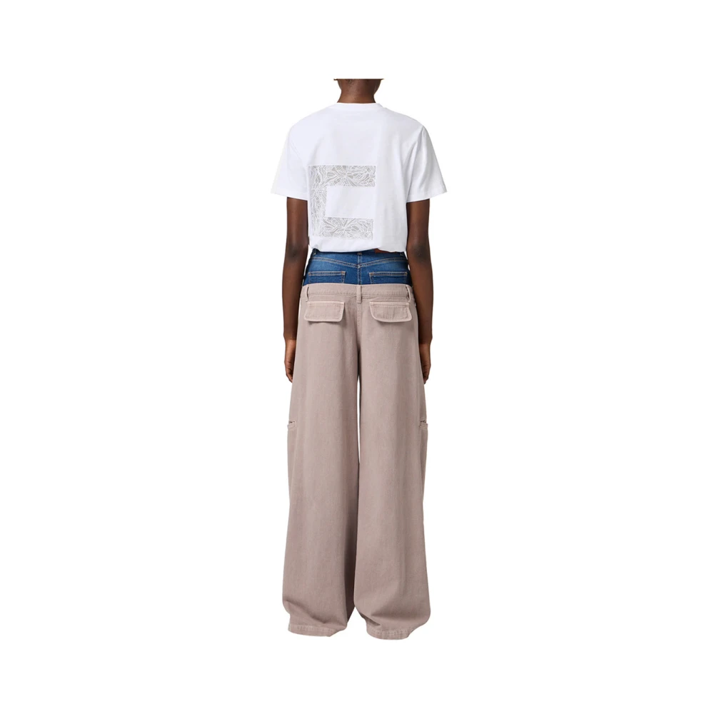 Elisabetta Franchi Blauwe Slim Fit Broek met Gouden Knopen Blue Dames