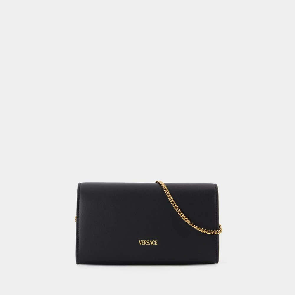 Versace Zwarte Leren Portemonnee Met Ketting Black Dames