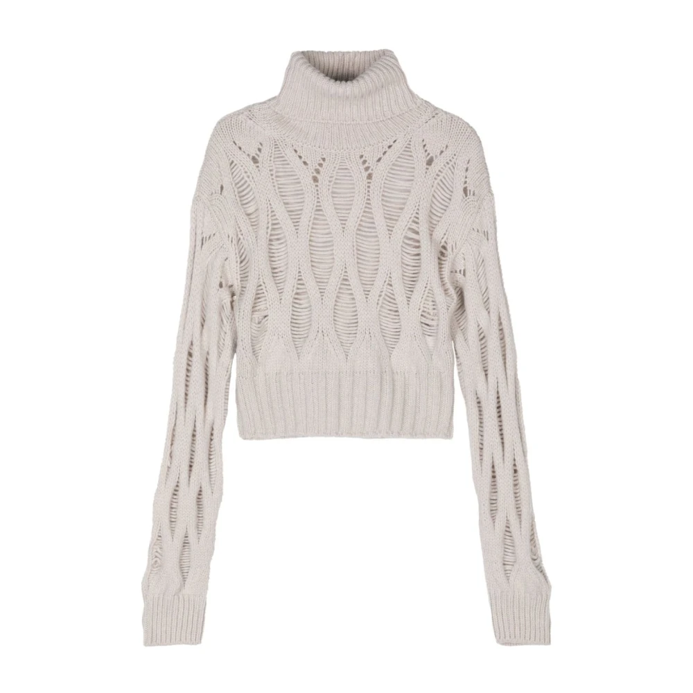 Beige Cashmere Sweater Drop-Stitch Strikke