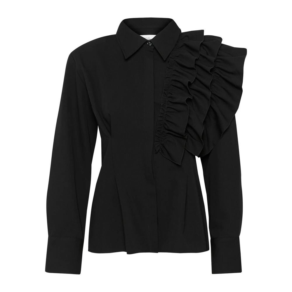 Karen by Simonsen Meteorite Overhemdblouse met Ruchedetail Black Dames