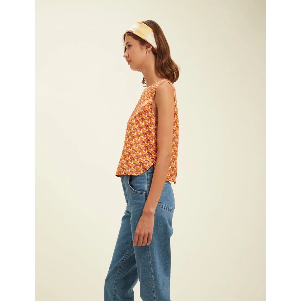 Ines De La Fressange Paris Rode Mouwloze Blouse Romantische Print Multicolor Dames