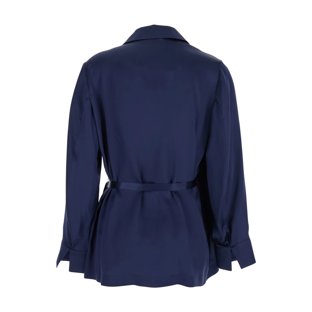 Momoni Donkerblauwe Zijden Jas met Peak Revers Blue Dames