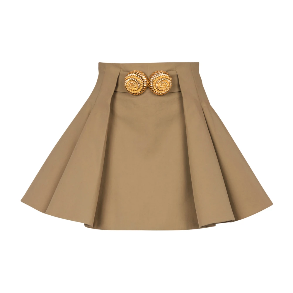 Balmain Wijd uitlopend geplooid grain de poudre rok Beige Dames
