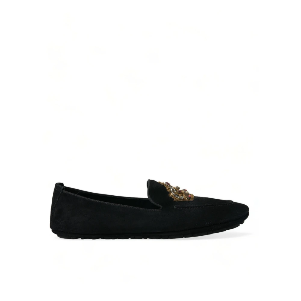 Dolce & Gabbana Uomo Nero Mocassini In Pelle Nera Con Corona Di Cristallo