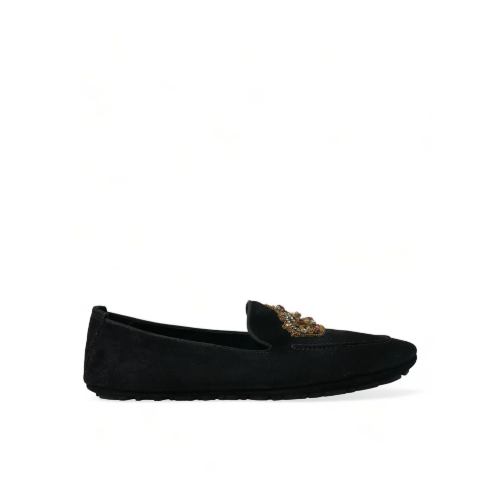 Dolce & Gabbana Svarta läder loafers med kristallkrona Black, Herr