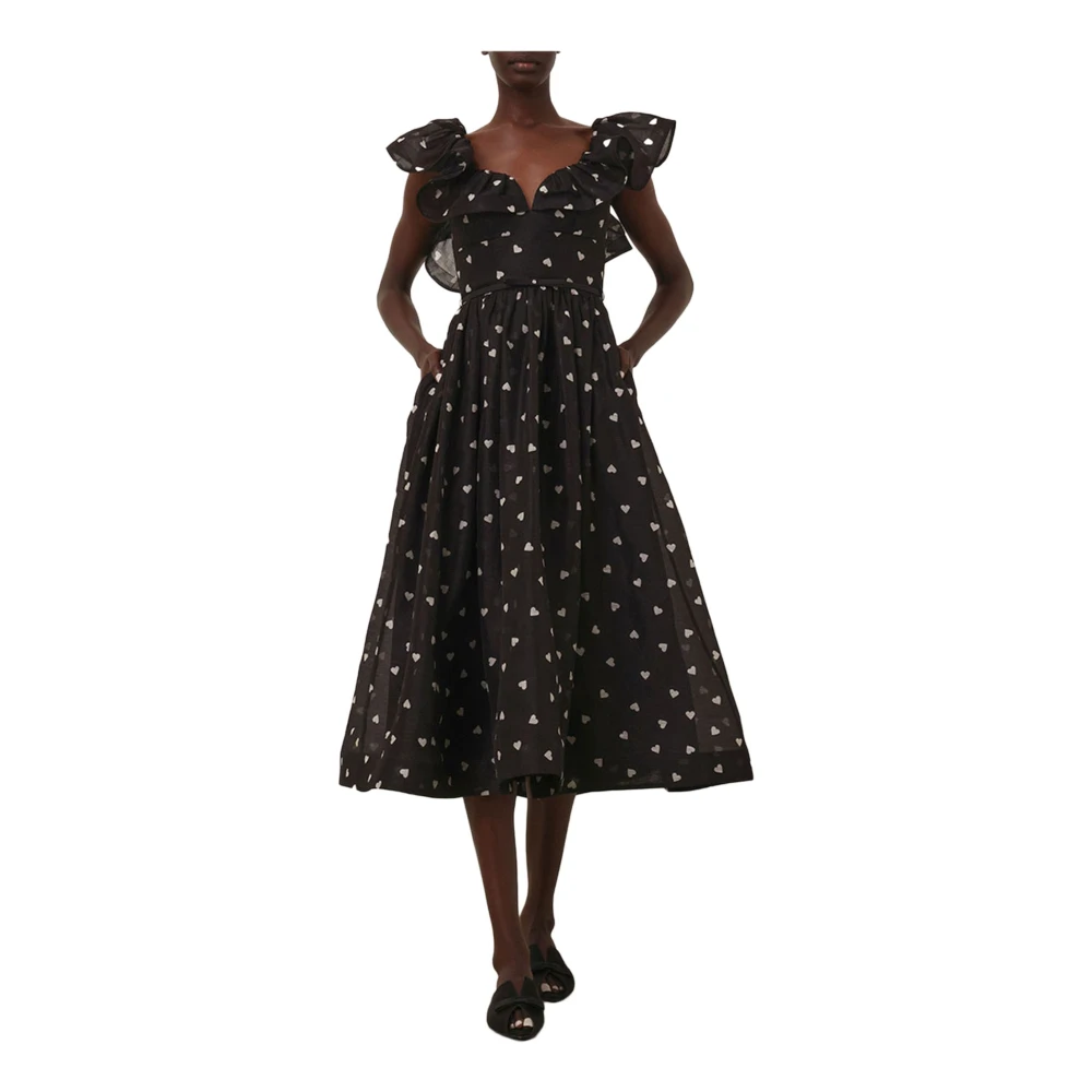 Zimmermann Zwarte zijden midi-jurk met V-draad halslijn Black Dames