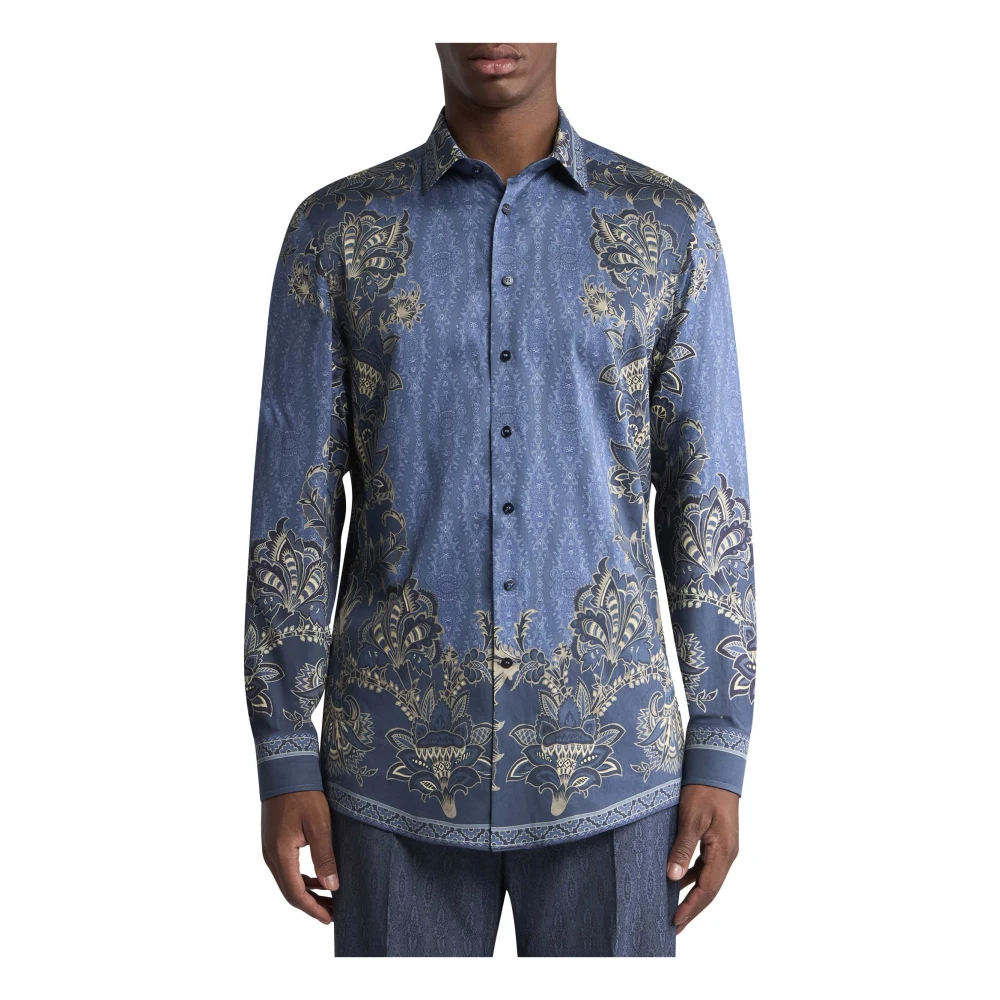 ETRO Blauwe Overhemden met Paisley en Bloemenprint Multicolor Heren