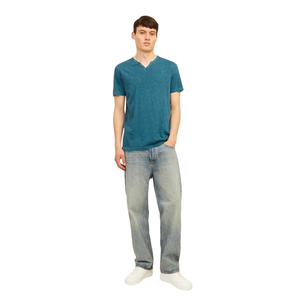 jack & jones Split Neck Heren T-shirt Blue Heren