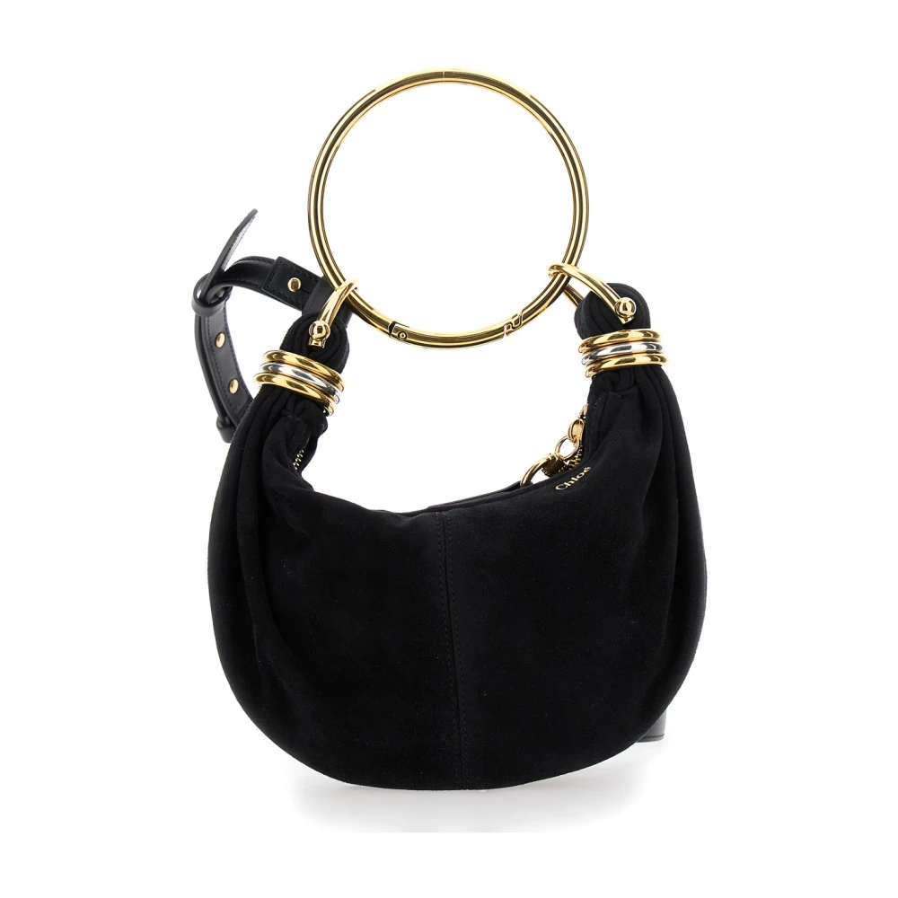 Chloé Zwarte handtas met ringhandvat en logo Black Dames
