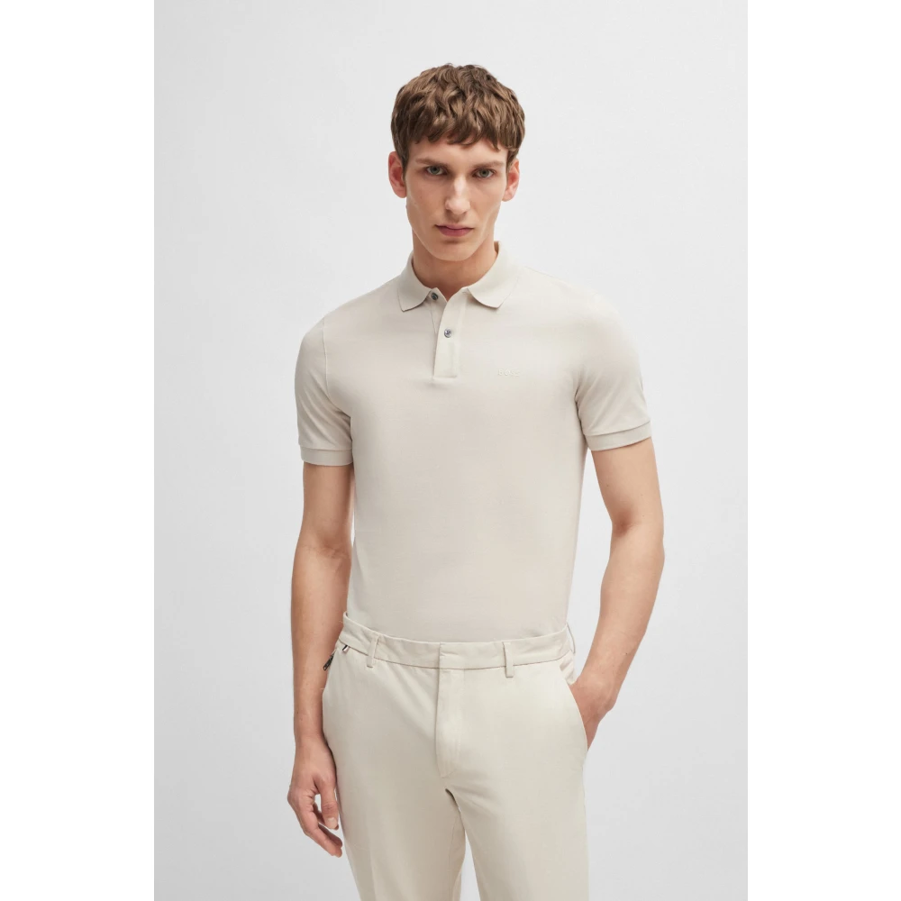 Boss Pique Polo Shirt Gray Heren