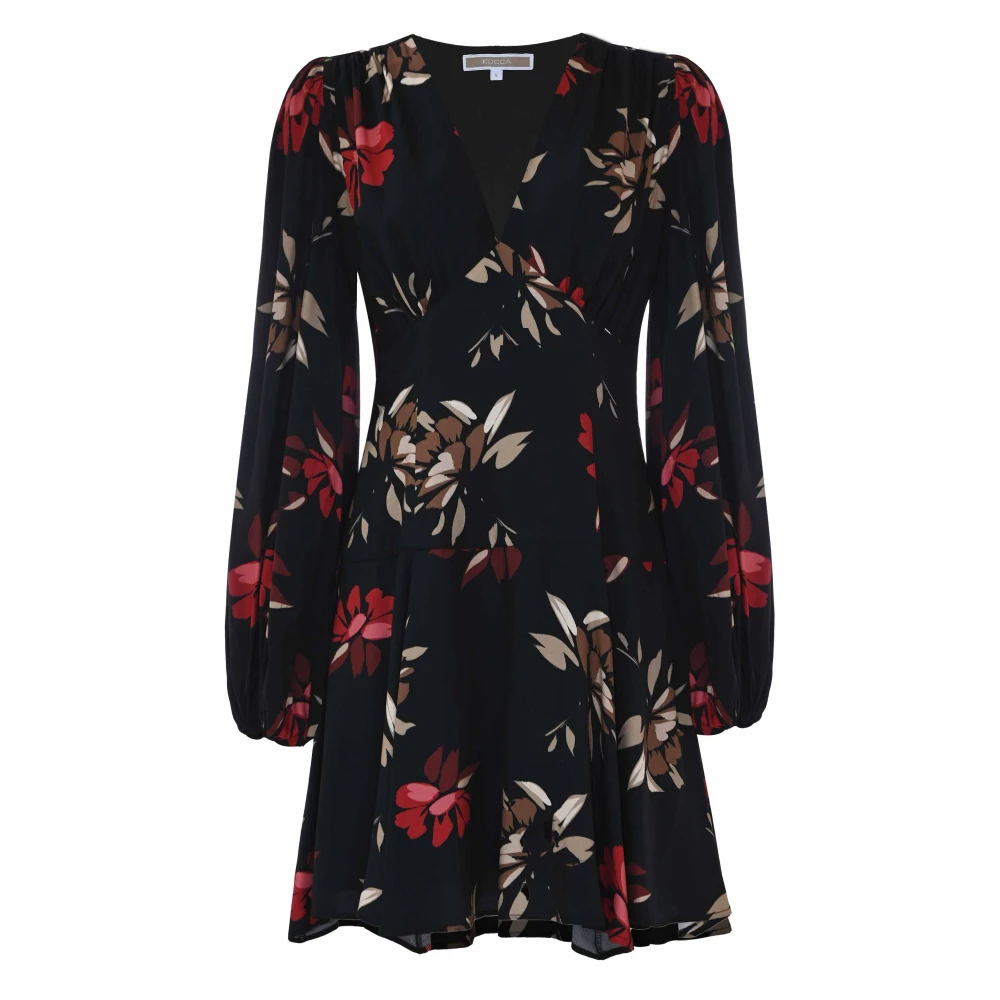 Kocca Kort klänning med blommigt mönster och elegant drapering Black, Dam