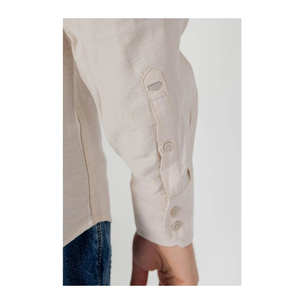 Antony Morato Lange Mouw Viscose Blend Shirt Beige Heren
