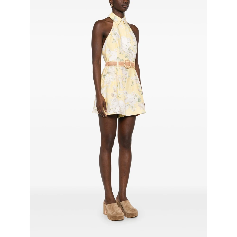 Zimmermann Gele Bloemen Korte Playsuit met Kraag Yellow Dames