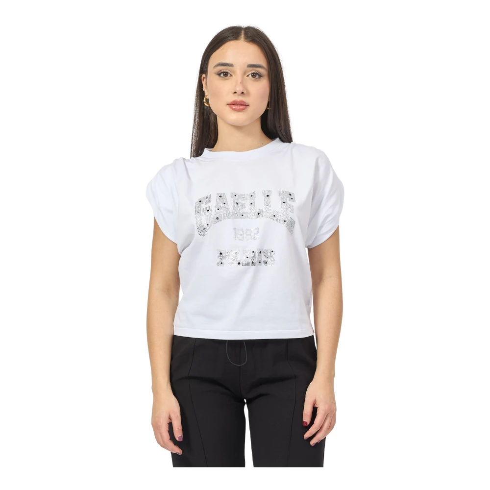 Gaëlle Paris Vit Dam T-shirt med Paljett Logo White, Dam