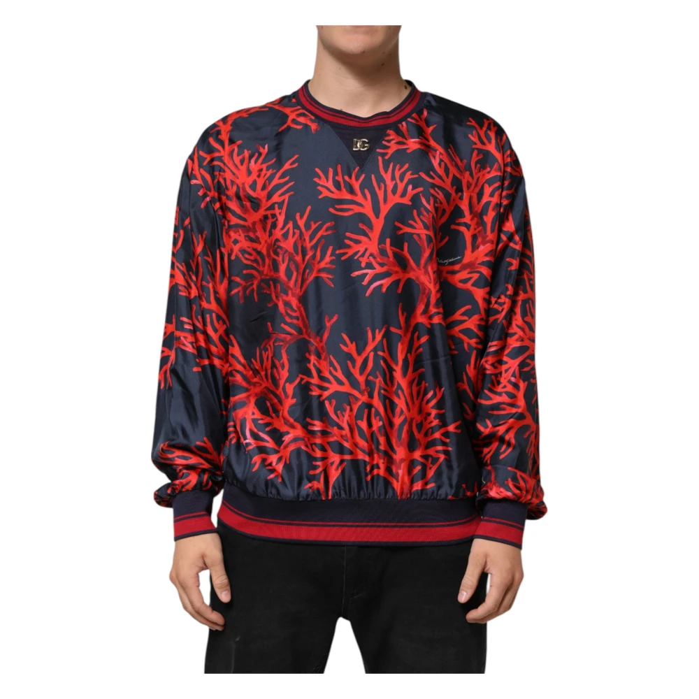 Dolce & Gabbana Silk Navy Red Coral Print Pullover Sweater - IT52 | XL - Image 2