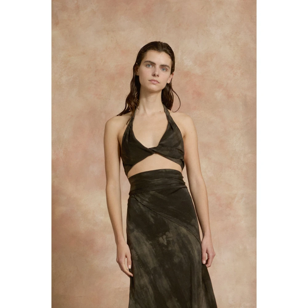 Cortana Stropdas zwart en groen gemêleerde zijden stretch top Black Dames
