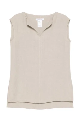 Sleeveless V-Neck Linen Blend Top