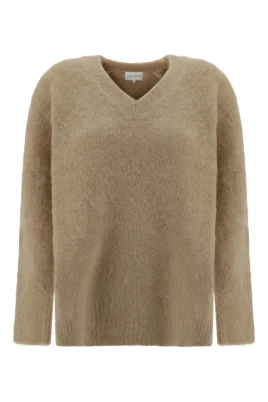 Beige Melange V-ringad Tröja