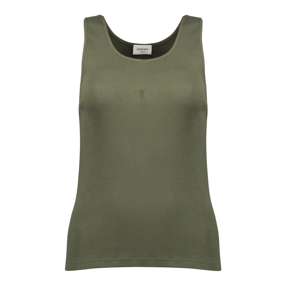 Saint Laurent Women's Green Sleeveless Tops, S, Cassandre Tank Top