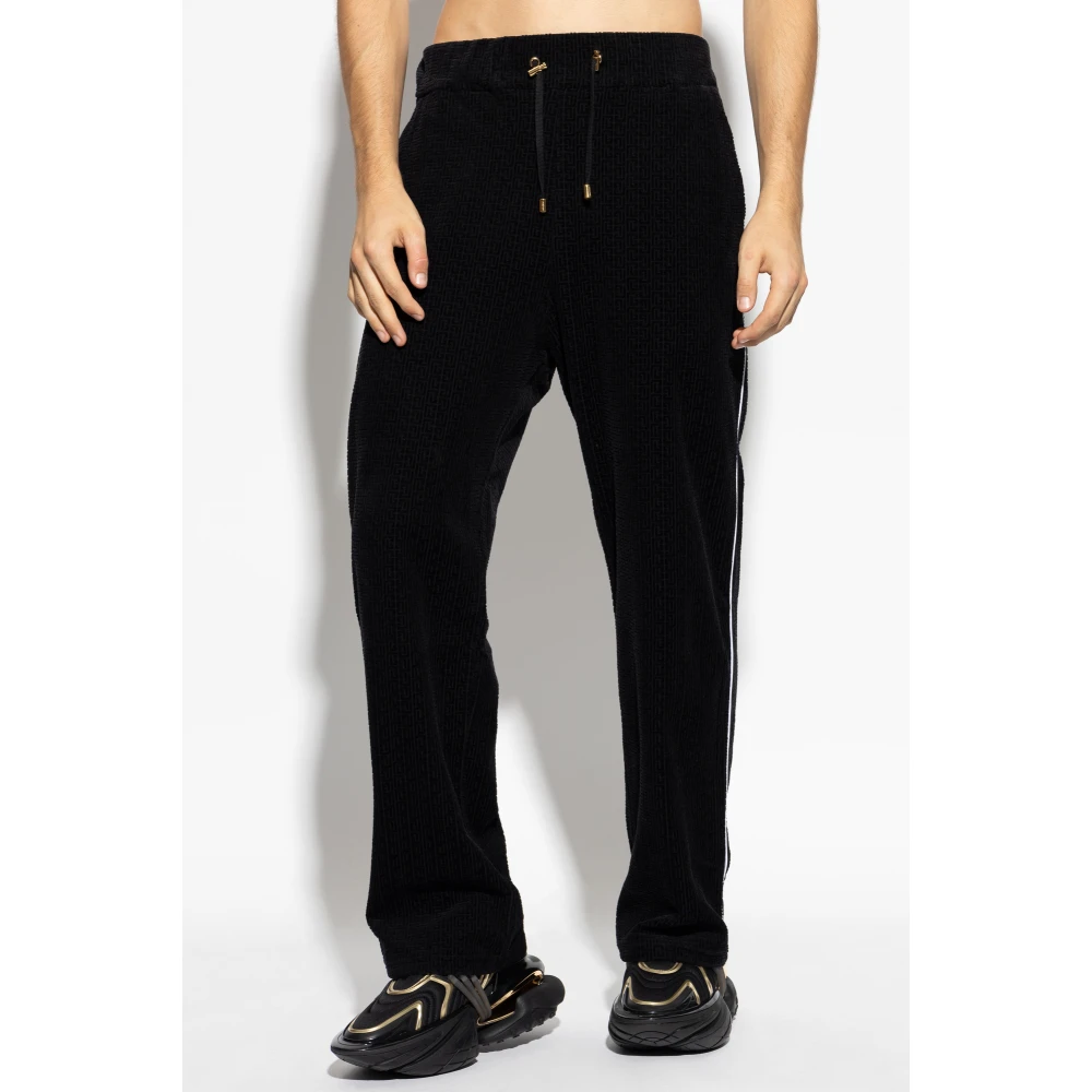 Balmain Broek met monogram in fluwelen afwerking Black Heren