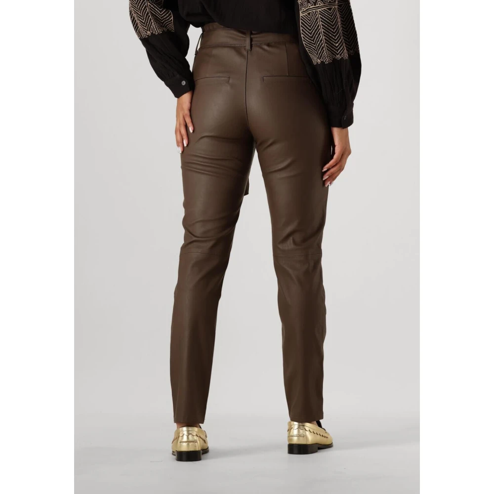 Knit-ted Bruine Leren Broek Francis Pant Brown Dames