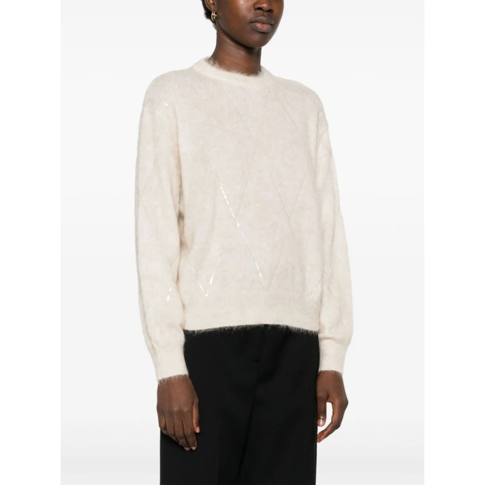 BRUNELLO CUCINELLI Paillet Sweater Room Gebreid Ontwerp Beige Dames