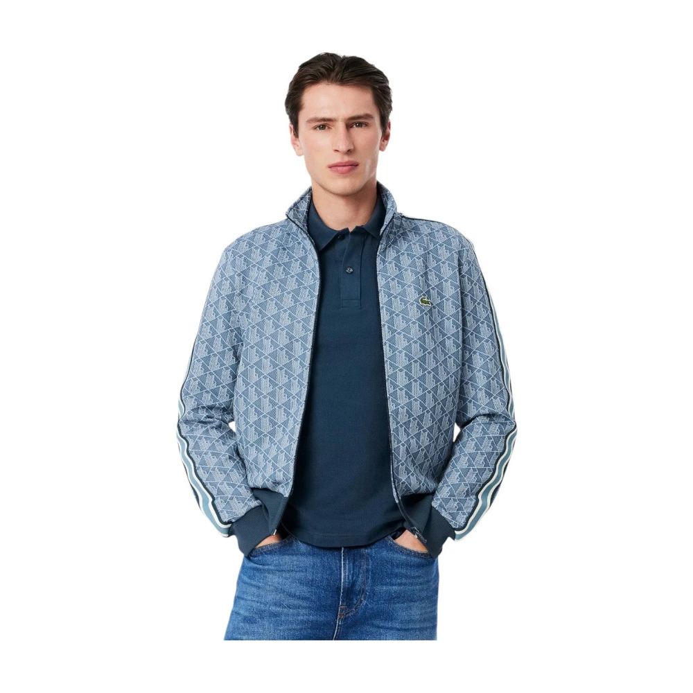 Lacoste Blauwe Jacquard Track Jacket Paris Stijl Blue Heren
