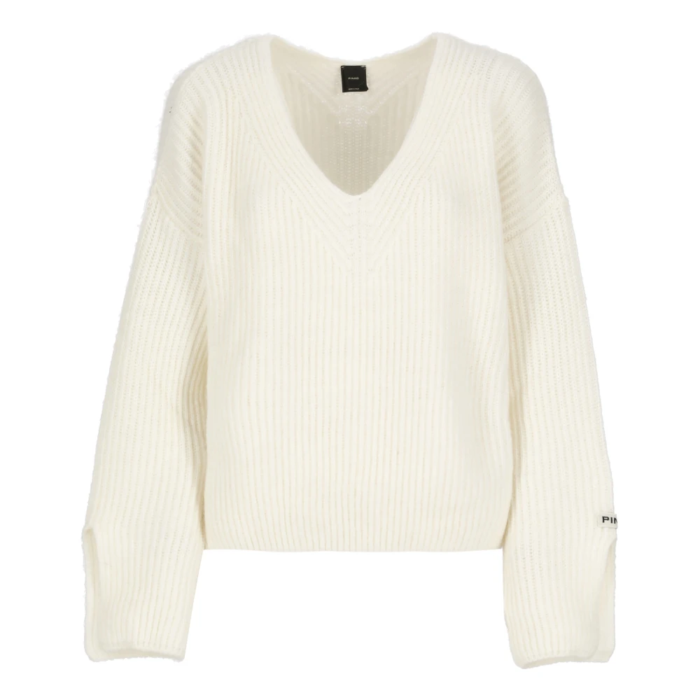 Pinko Witte V-hals Sweater met Logo Patch White Dames