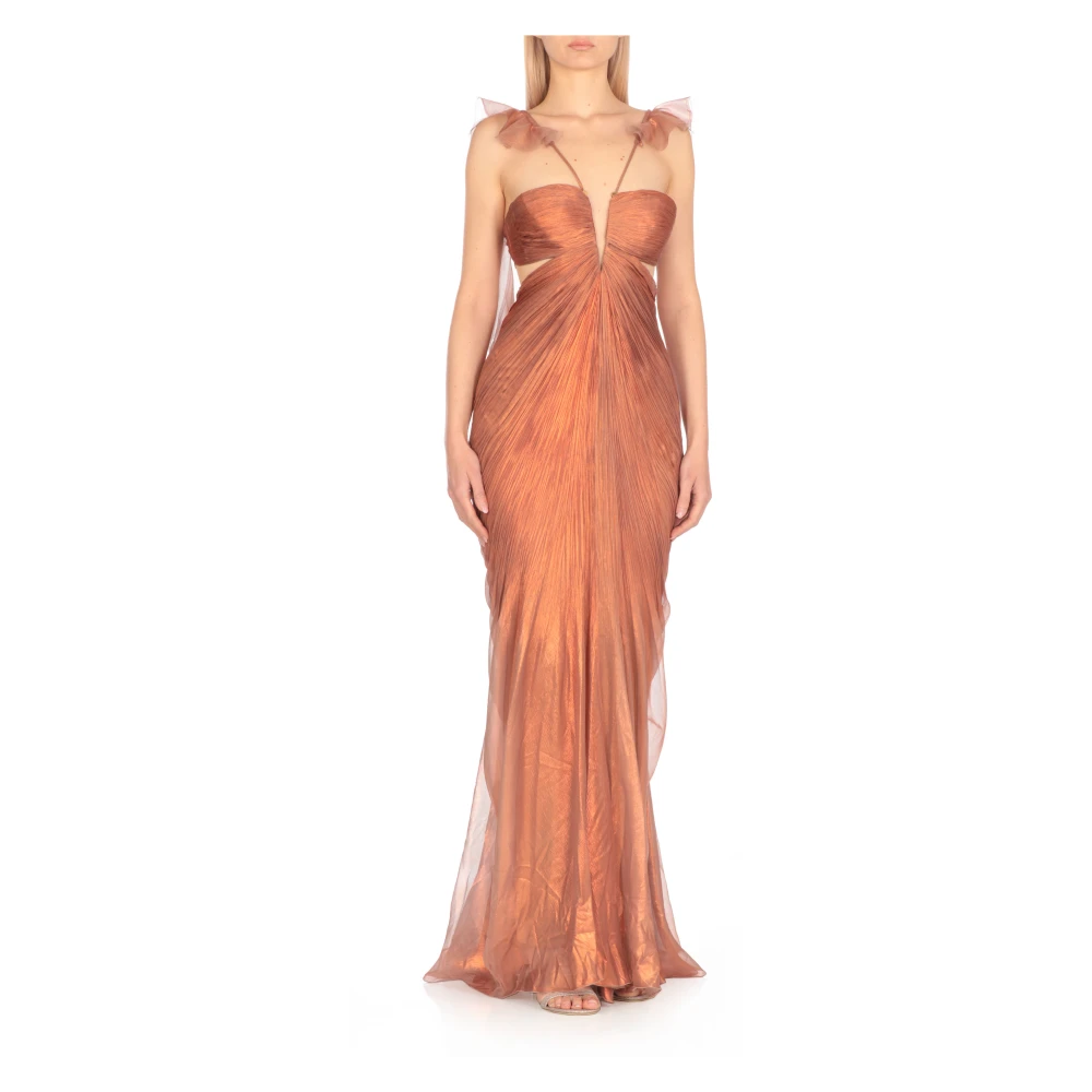 Maria Lucia Hohan Bronzen Zijden Jurk met Ruches Brown Dames