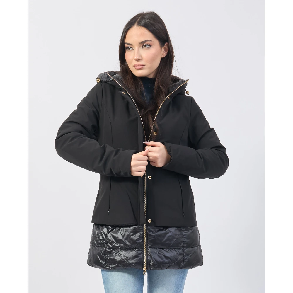 YES ZEE Zwarte Gewatteerde Hoodiejas Black Dames