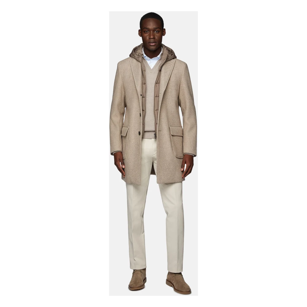 Boggi Milano Wolmix Jas met Hoodie Bib Beige Heren