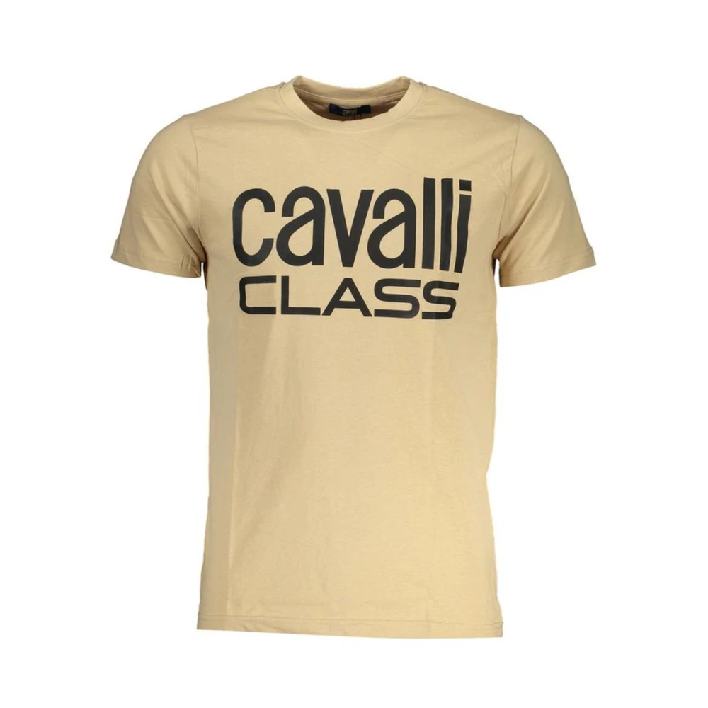 Cavalli Class Men's Beige T-Shirts,, Cotton Crew Neck T-Shirt Extra Large