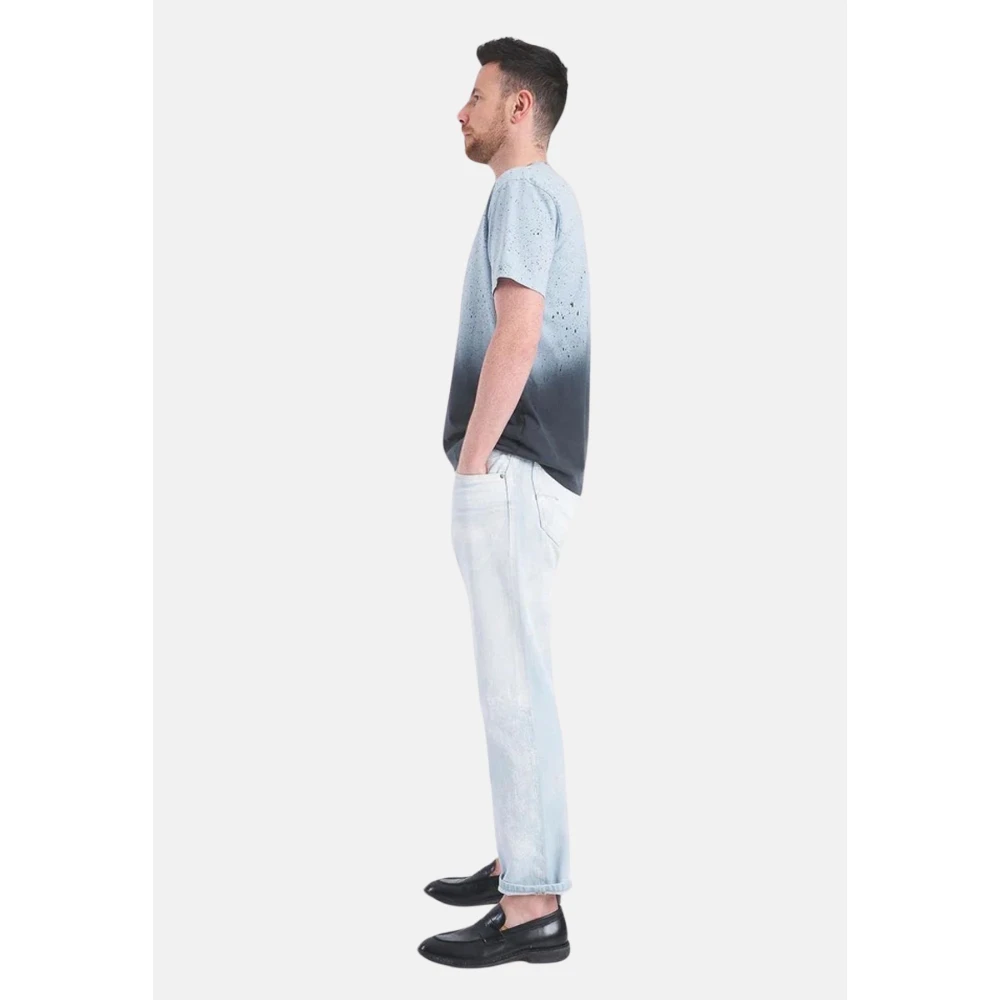 Mauro Grifoni T-shirt met dubbele rand ronde hals en halve mouw met schilderij Blue Heren