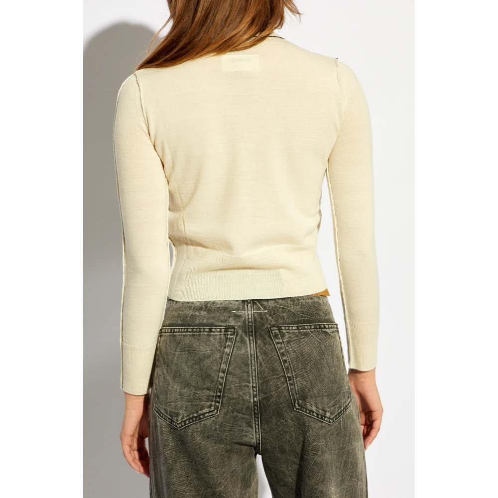 MM6 Maison Margiela Stitch Detail Crop Knit Beige Dames