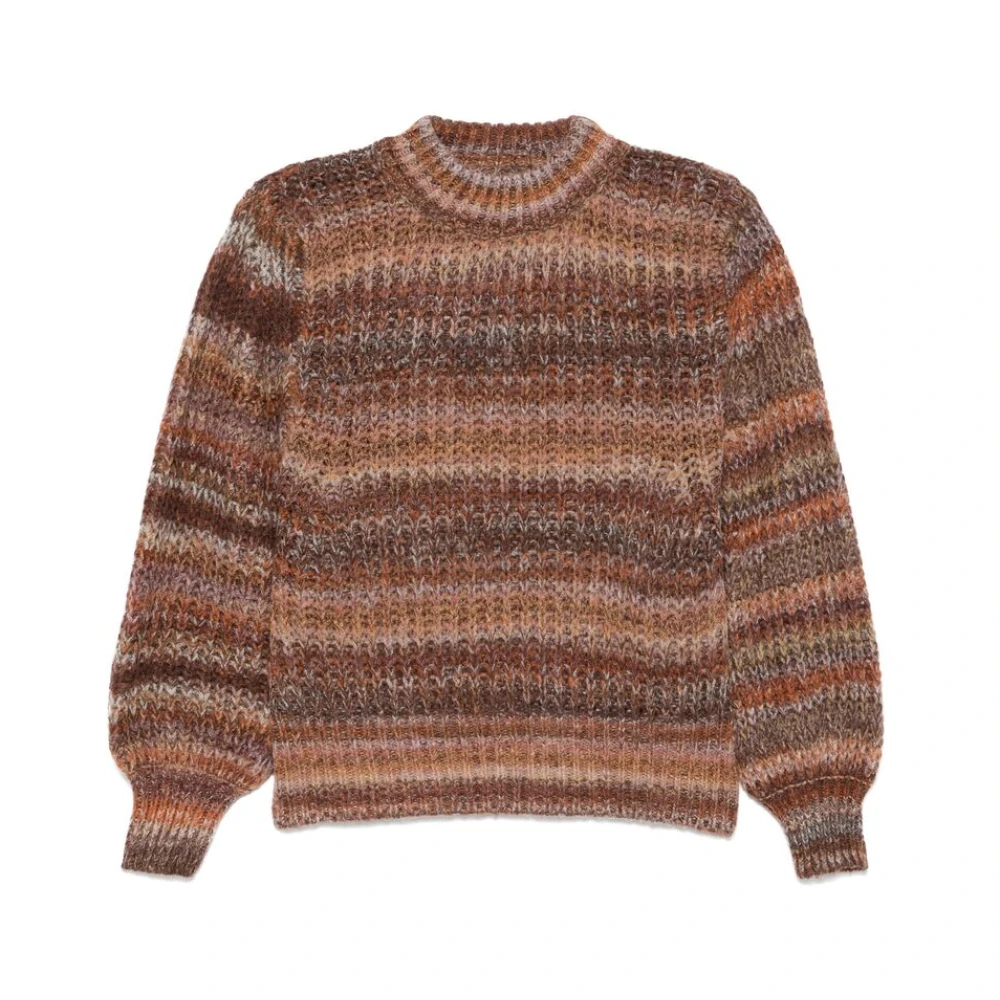 Louise Misha Chunky Gebreide Gestreepte Crew Neck Sweater Brown Dames