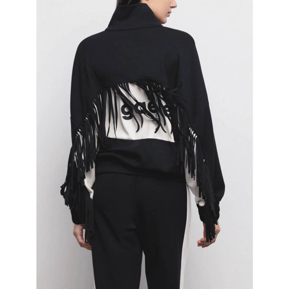 Gaëlle Paris Franje Detail Zwart en Wit Jas Black Dames