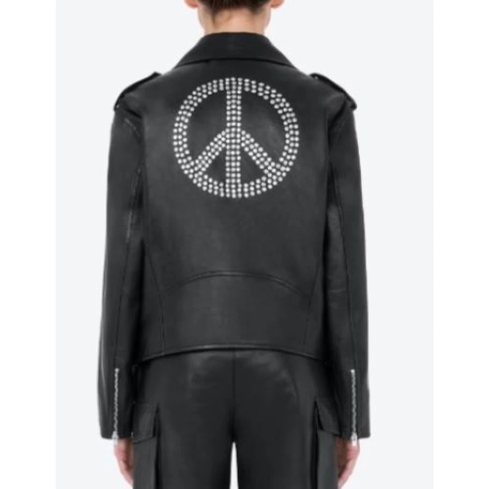 Moschino Leren jas met Strass Decoratie Black Dames