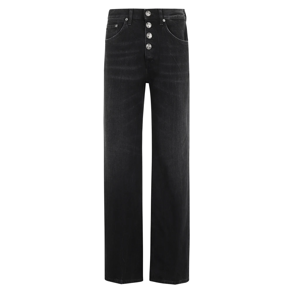 Dondup Women's Black Loose Fit Jeans With Jewel Button - Straight Fit Jeans - W29 - Jeans