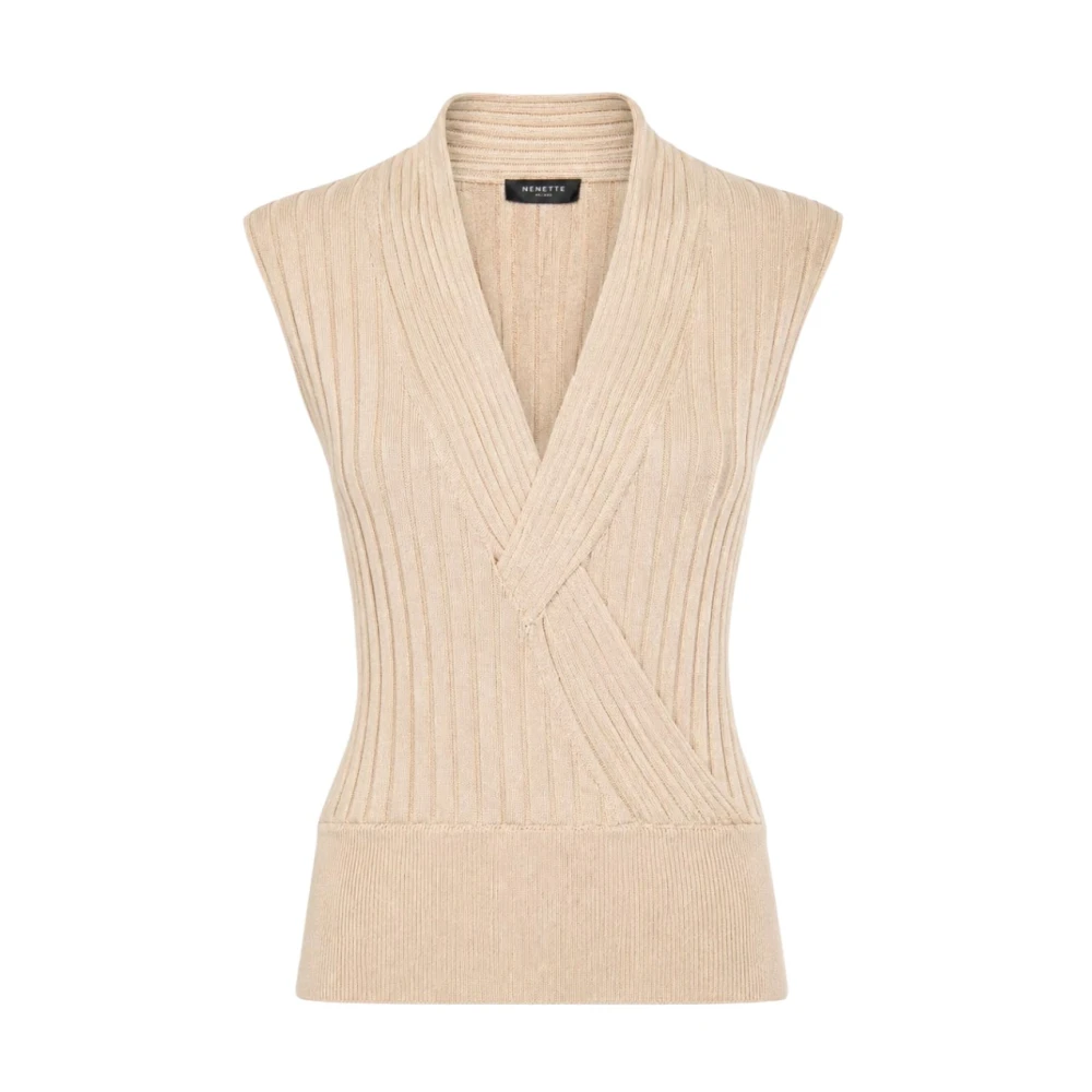 Nenette Donna Marrone - Top In Maglia Senza Maniche Con Scollo A V Incrociato - Knitwear - Xs