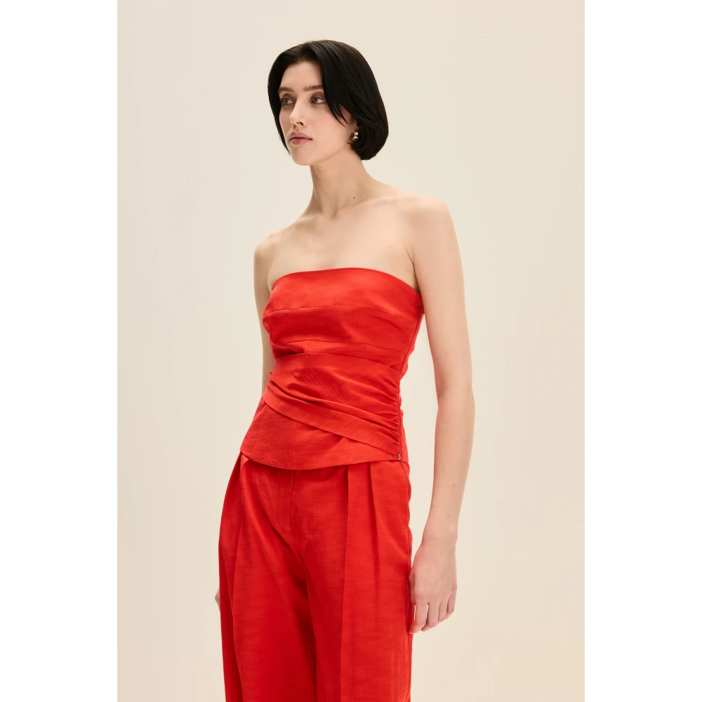 Jaaf Kersenrode Gedrapeerde Detail Korset Top Red Dames
