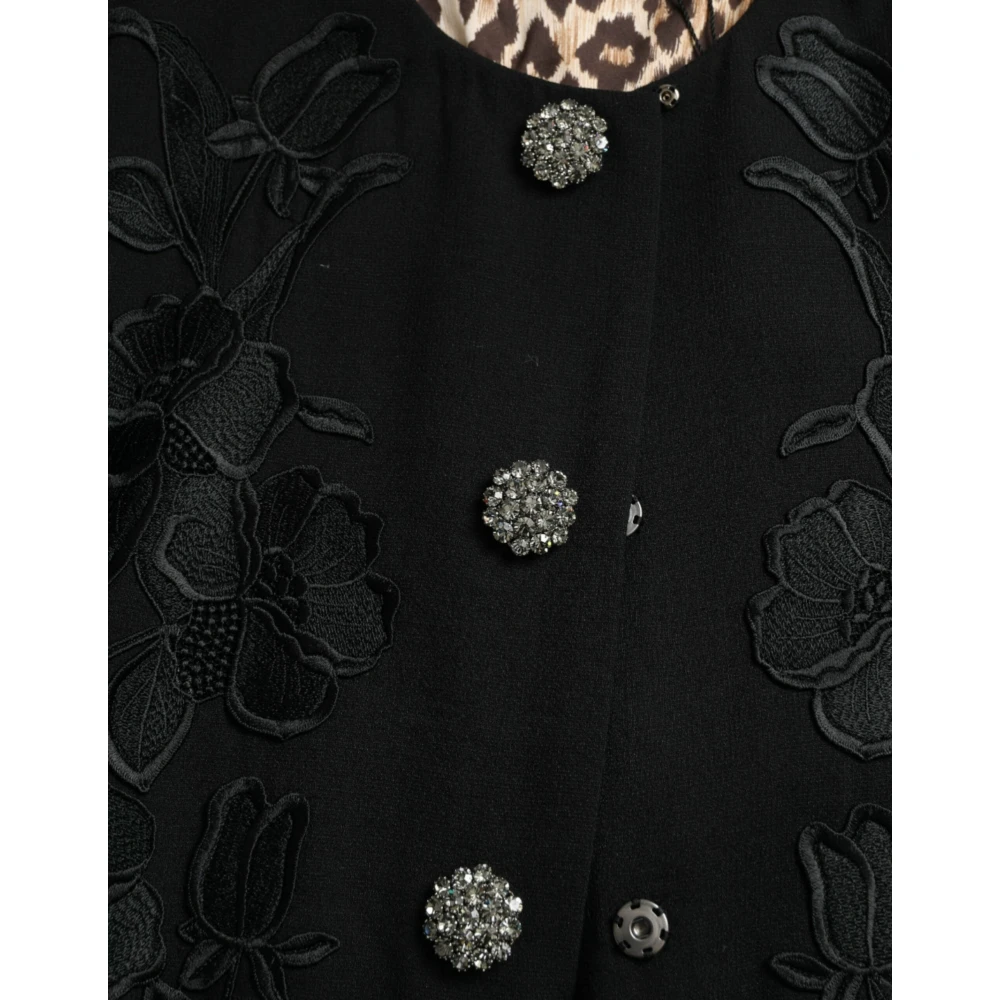 Dolce & Gabbana Bloemen wollen trenchcoat met knopen Black Dames