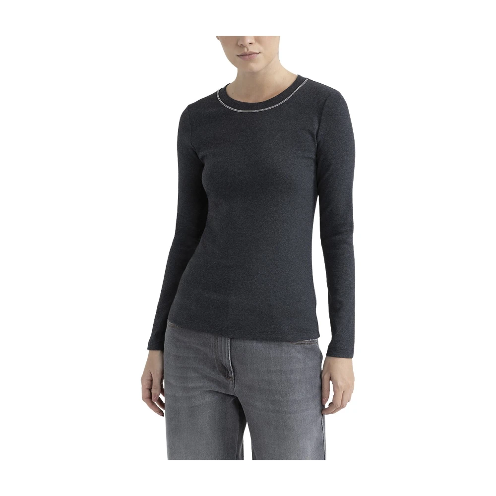 PESERICO Stretch jersey T-shirt met Punto Luce afwerking Gray Dames